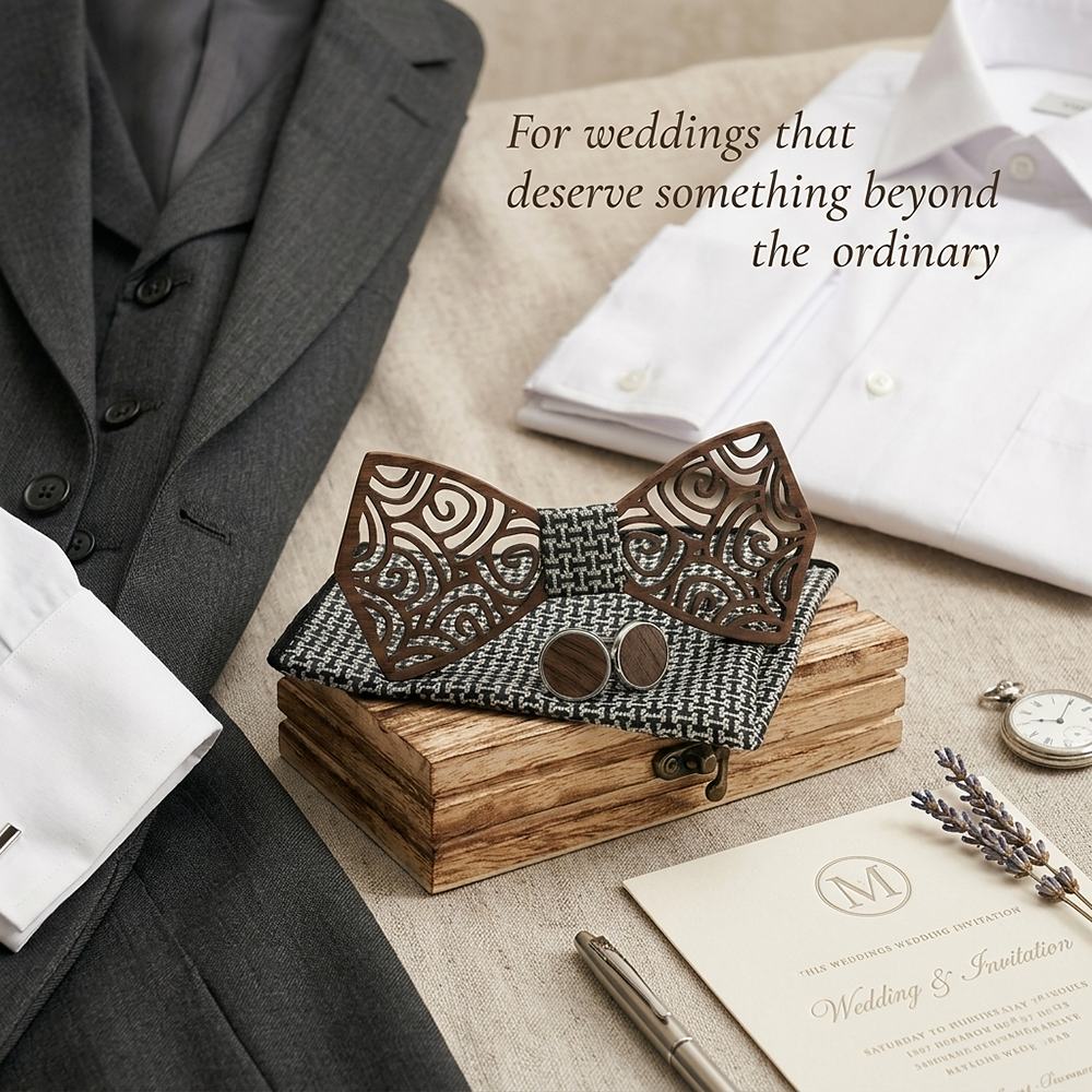 M413 M413  Spiral Swirl Cutout Bow Tie Set, Walnut — view 9