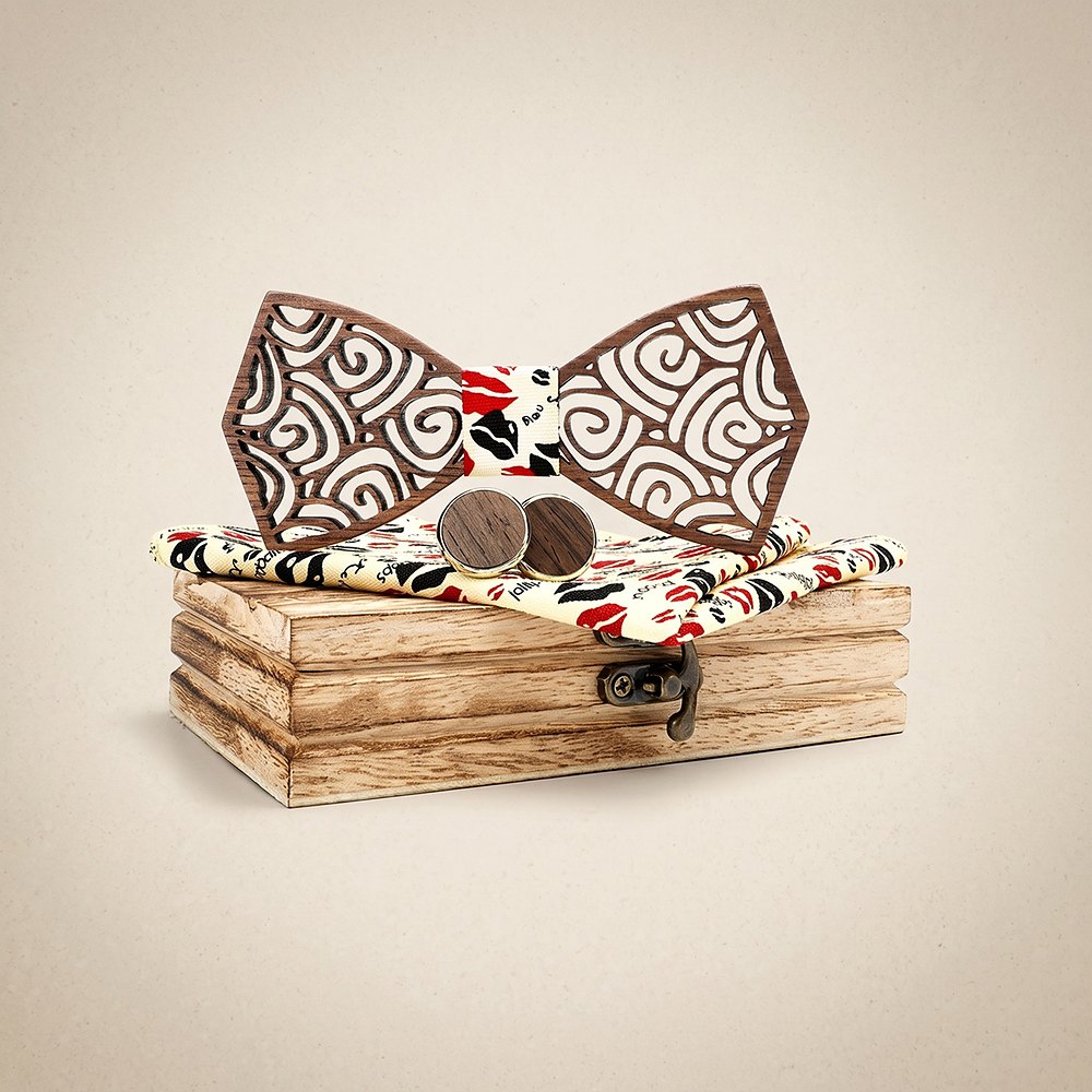 M413 M413  Spiral Swirl Cutout Bow Tie Set, Walnut — colour C5