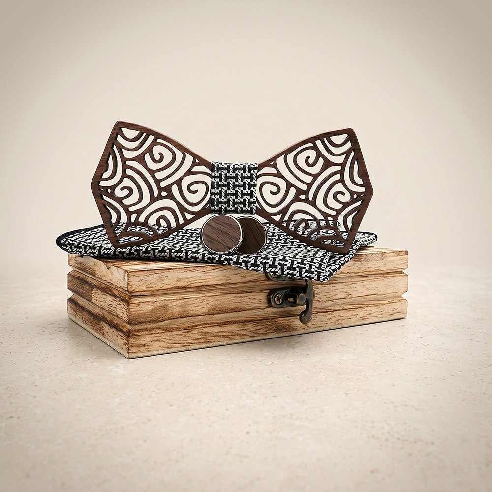 M413 M413  Spiral Swirl Cutout Bow Tie Set, Walnut — colour C6