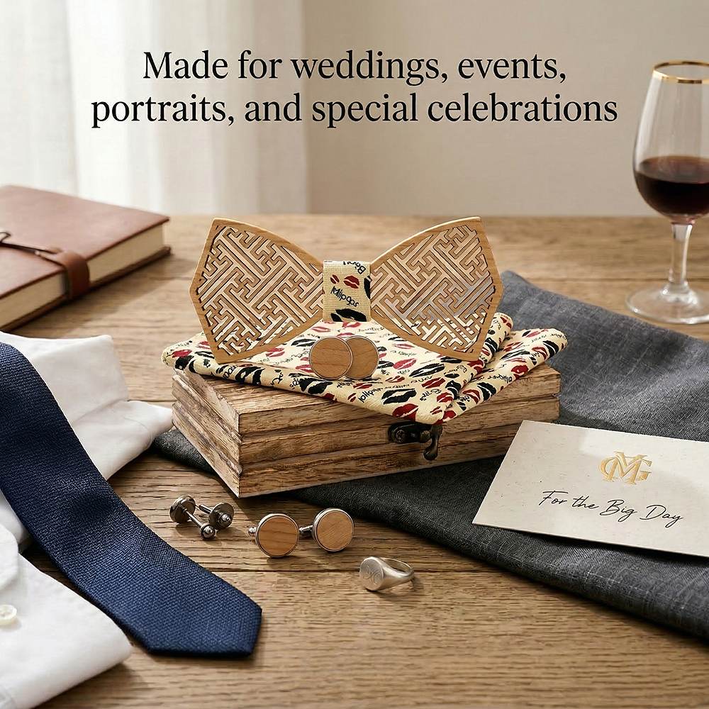 M414 M414  Maze Pattern Cutout Bow Tie Set, Walnut — view 3