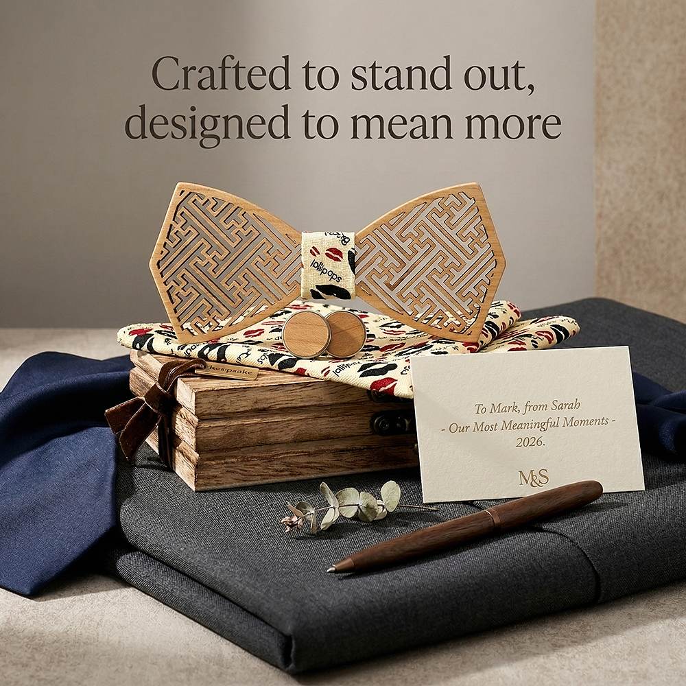 M414 M414  Maze Pattern Cutout Bow Tie Set, Walnut — view 7