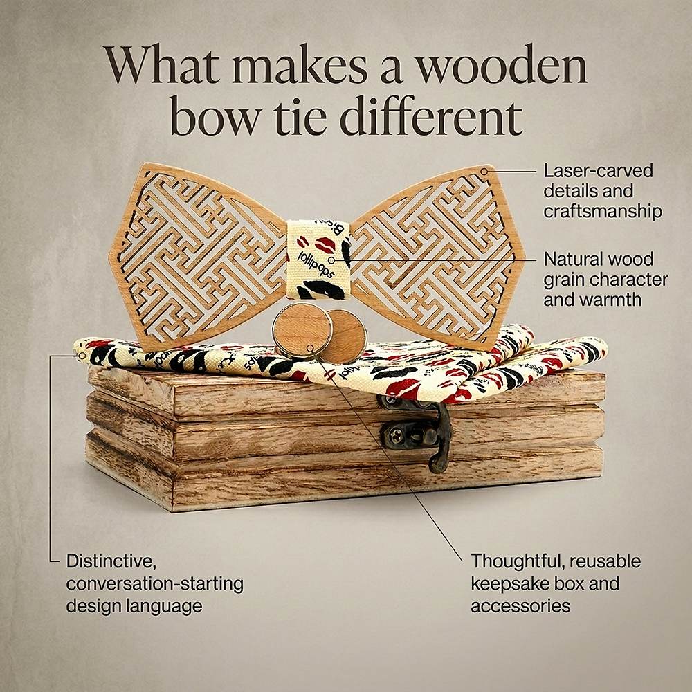 M414 M414  Maze Pattern Cutout Bow Tie Set, Walnut — view 8
