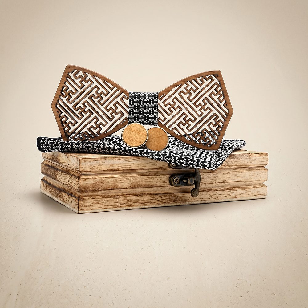 M414 M414  Maze Pattern Cutout Bow Tie Set, Walnut — colour C1