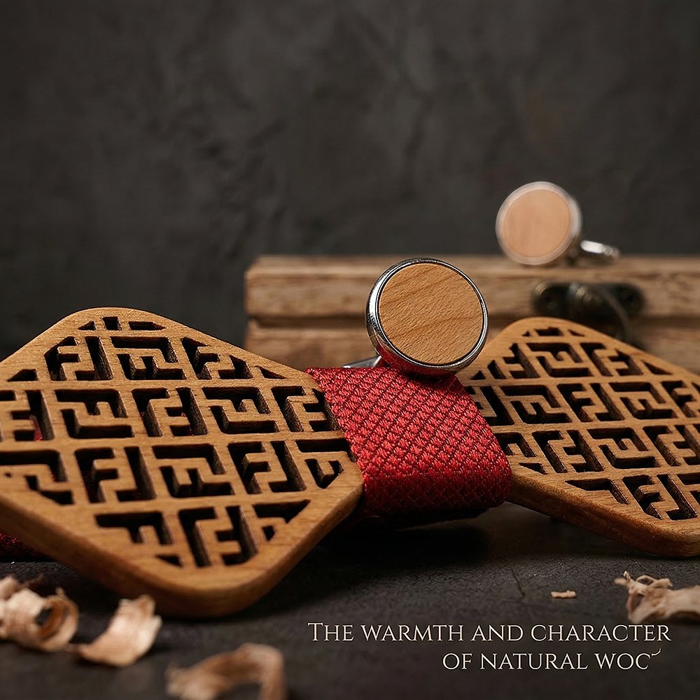 M416 M416  Greek Key Cutout Bow Tie Set, Maple — view 4