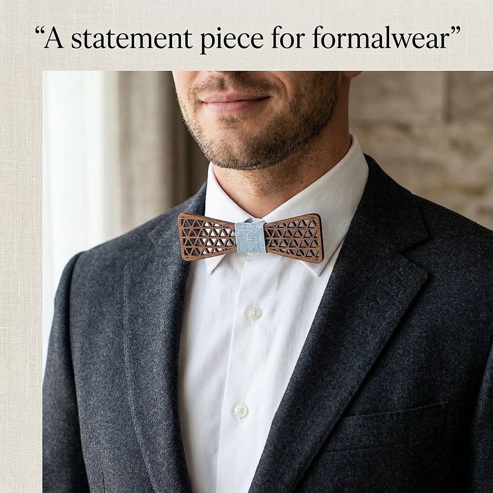 M418  Triangle Grid Cutout Bow Tie Set, Walnut