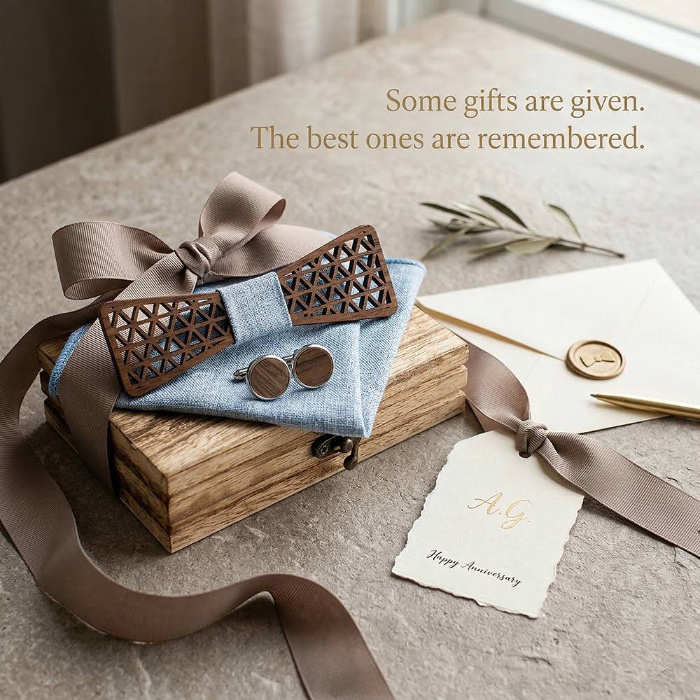 M418 M418  Triangle Grid Cutout Bow Tie Set, Walnut — view 6