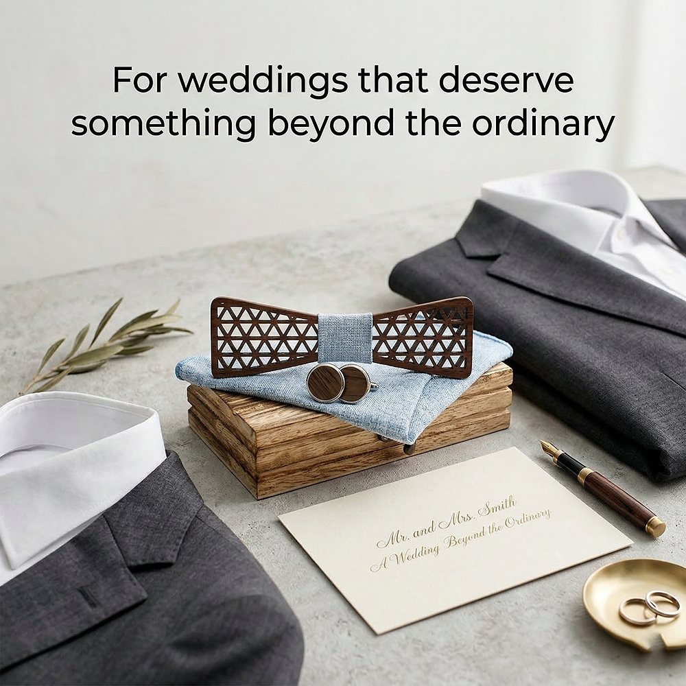 M418 M418  Triangle Grid Cutout Bow Tie Set, Walnut — view 9