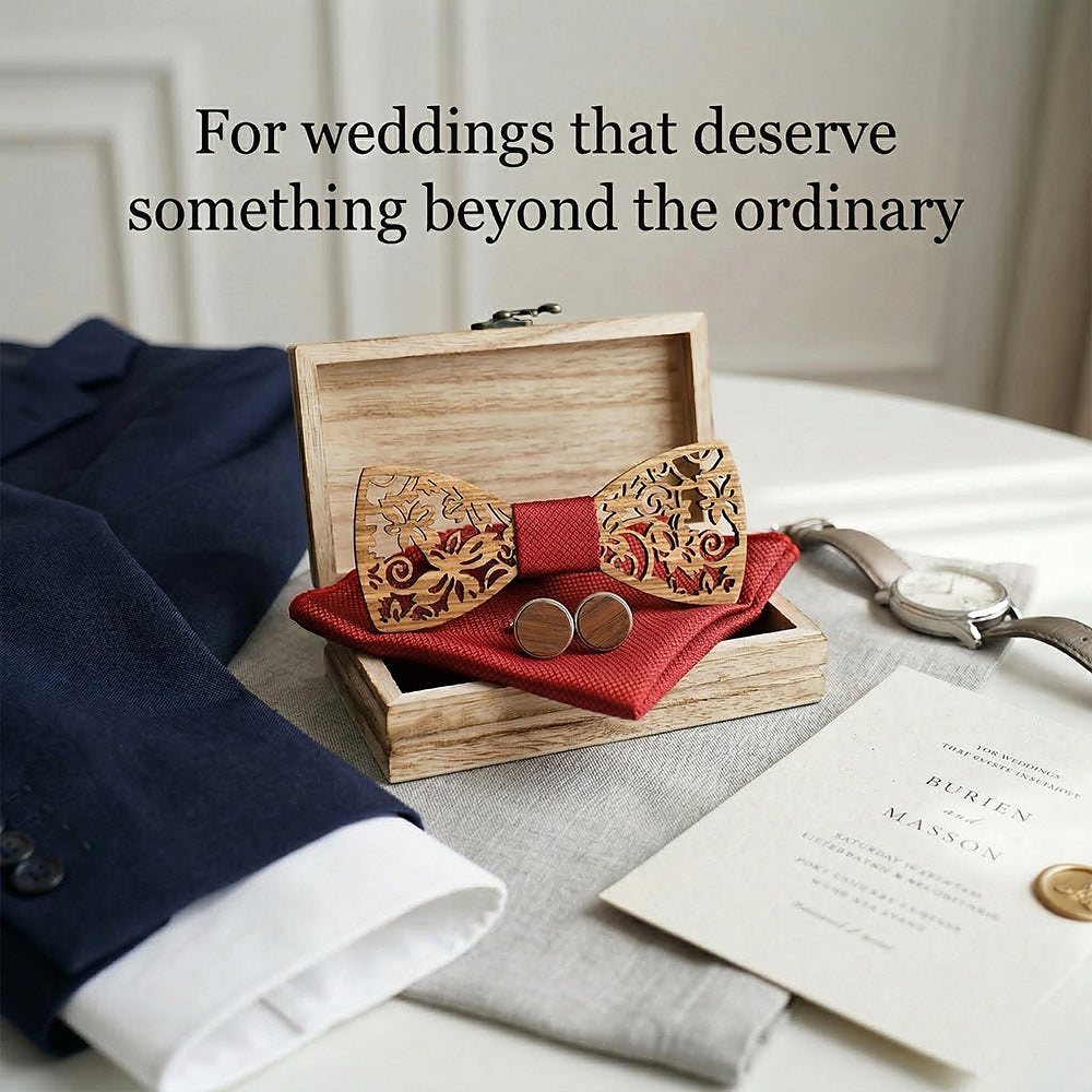 M419 M419  Floral Scroll Cutout Bow Tie Set, Walnut — view 10