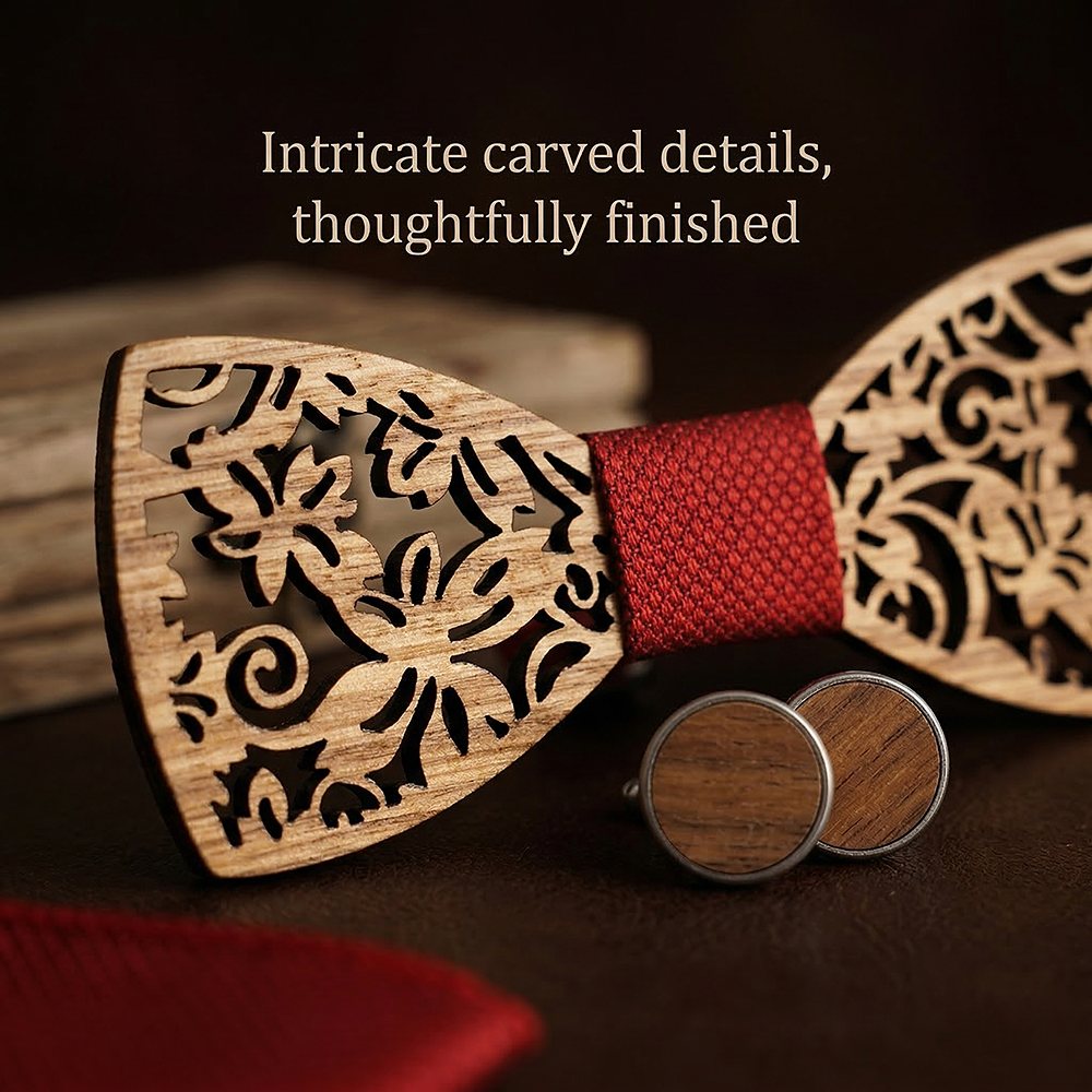 M419 M419  Floral Scroll Cutout Bow Tie Set, Walnut — view 2