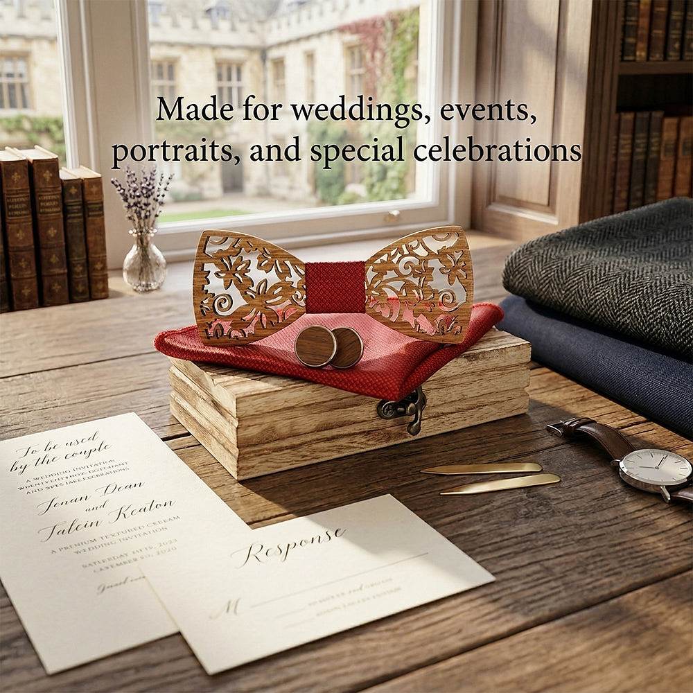 M419 M419  Floral Scroll Cutout Bow Tie Set, Walnut — view 3