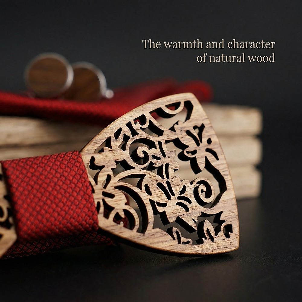M419 M419  Floral Scroll Cutout Bow Tie Set, Walnut — view 4