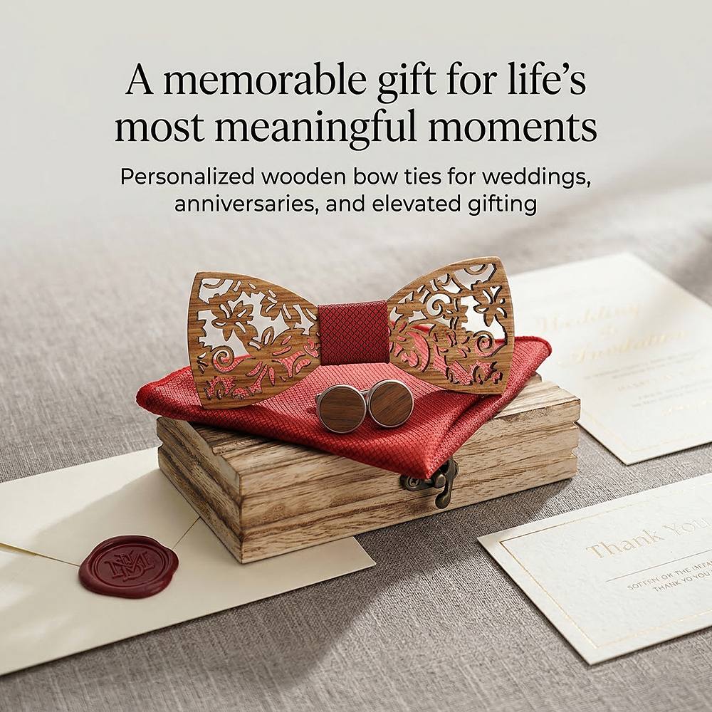 M419 M419  Floral Scroll Cutout Bow Tie Set, Walnut — view 5