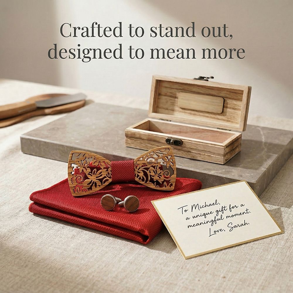 M419 M419  Floral Scroll Cutout Bow Tie Set, Walnut — view 7