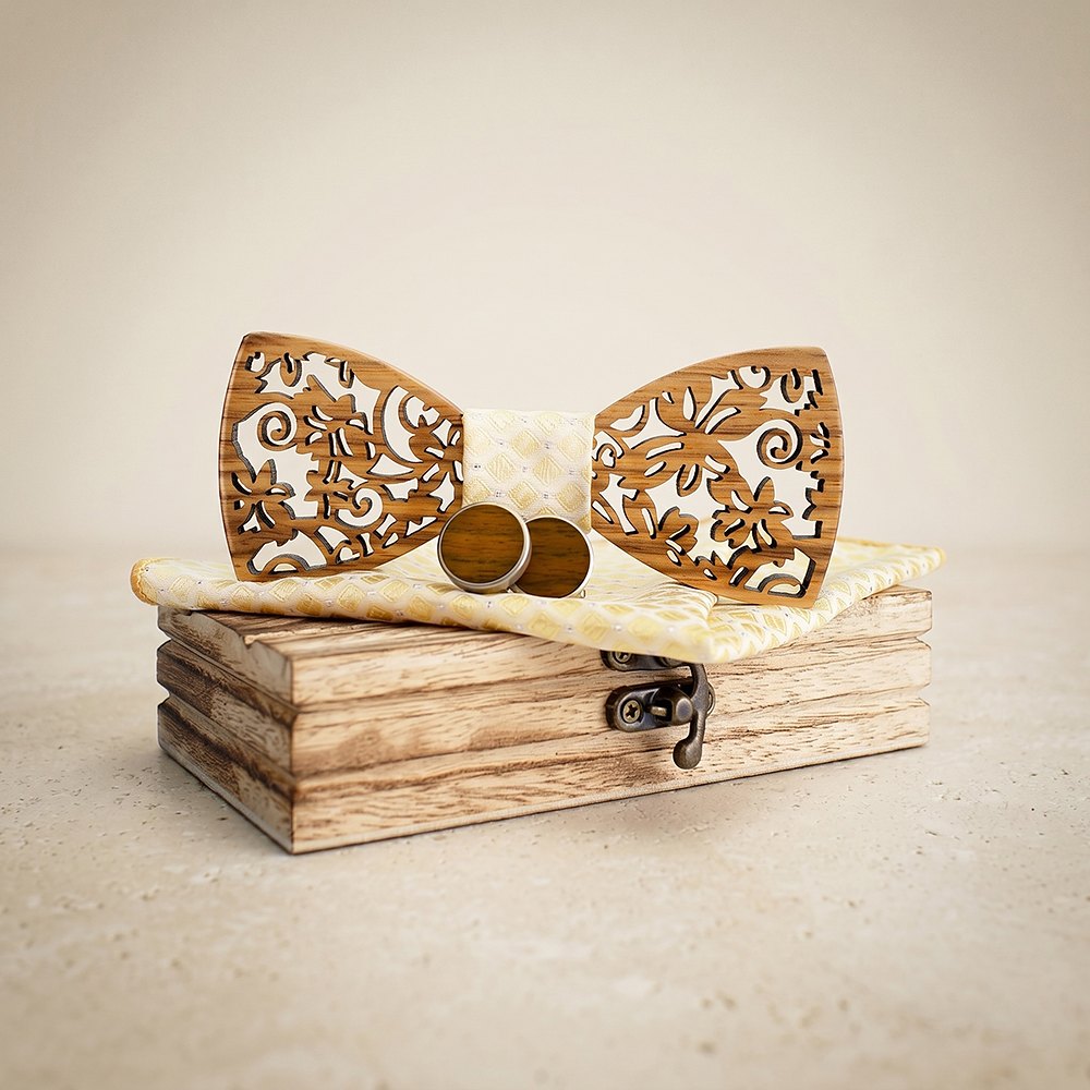 M419 M419  Floral Scroll Cutout Bow Tie Set, Walnut — colour C2