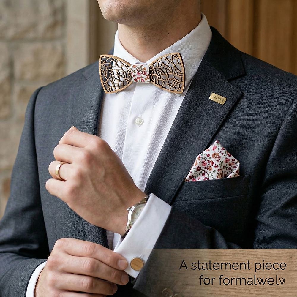 M420  Alphabet Letter Cutout Bow Tie Set, Walnut
