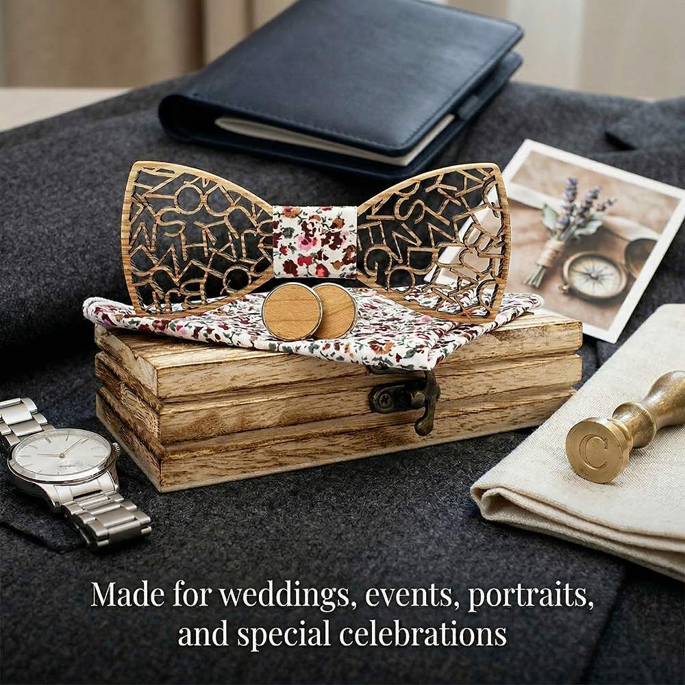 M420 M420  Alphabet Letter Cutout Bow Tie Set, Walnut — view 3