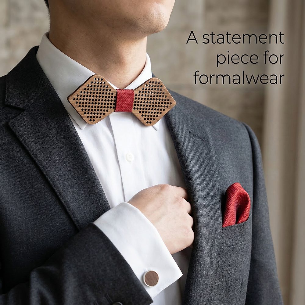 M421  Polka Dot Cutout Bow Tie Set, Walnut