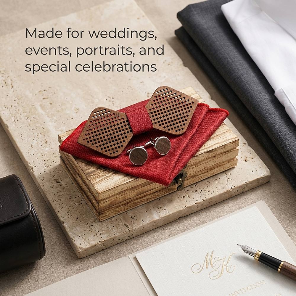 M421 M421  Polka Dot Cutout Bow Tie Set, Walnut — view 3