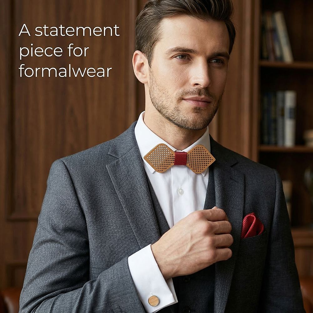 M422  Dot Pattern Cutout Bow Tie Set, Maple