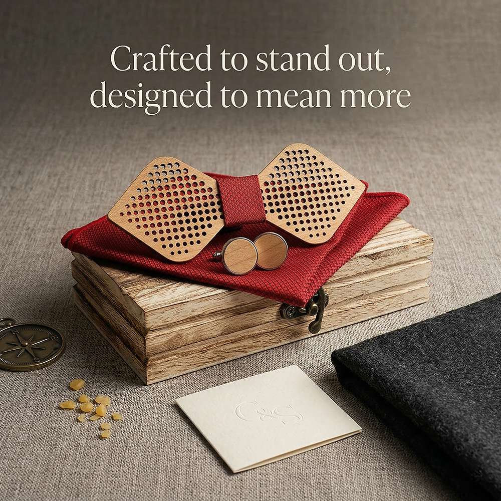 M422 M422  Dot Pattern Cutout Bow Tie Set, Maple — view 7