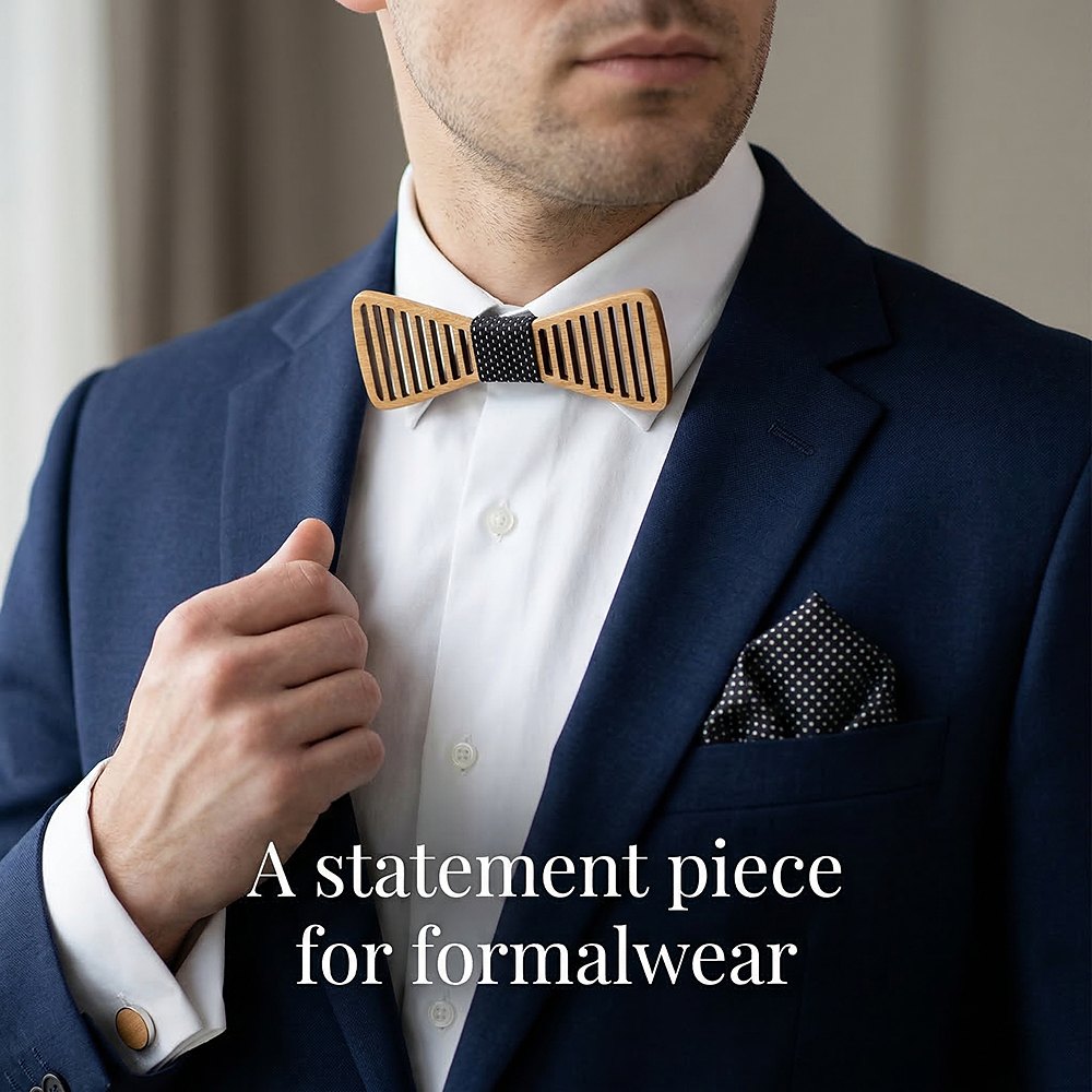 M423  Vertical Bar Cutout Bow Tie Set, Walnut