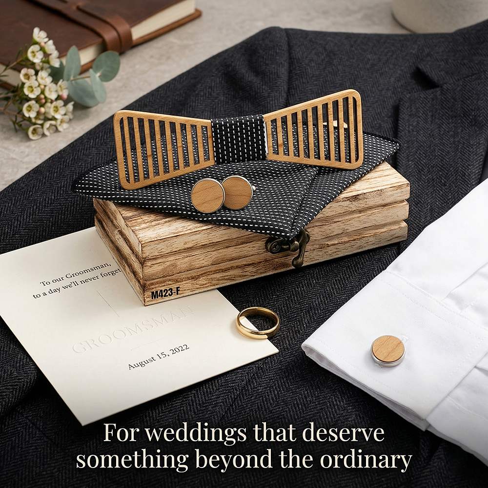 M423 M423  Vertical Bar Cutout Bow Tie Set, Walnut — view 10