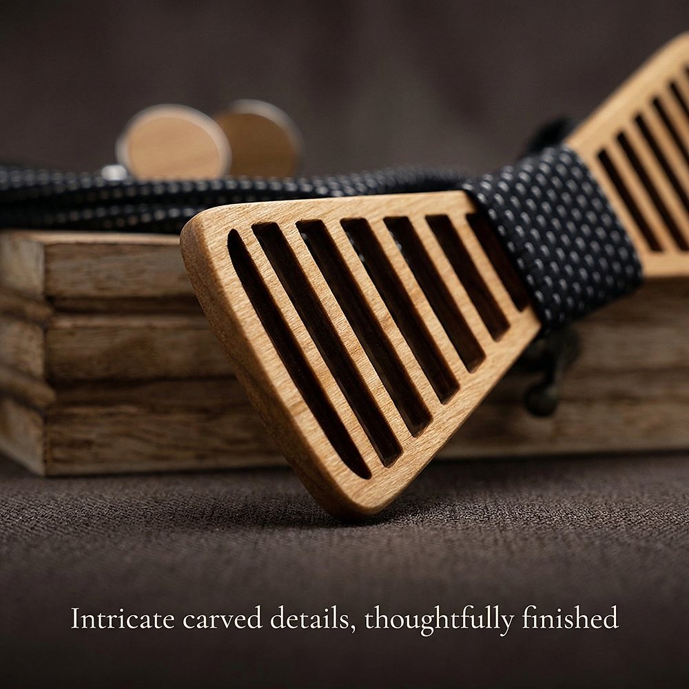 M423 M423  Vertical Bar Cutout Bow Tie Set, Walnut — view 2