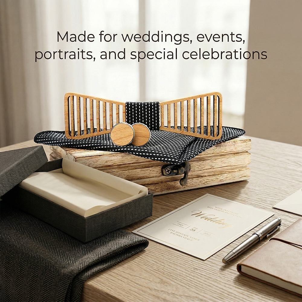 M423 M423  Vertical Bar Cutout Bow Tie Set, Walnut — view 3