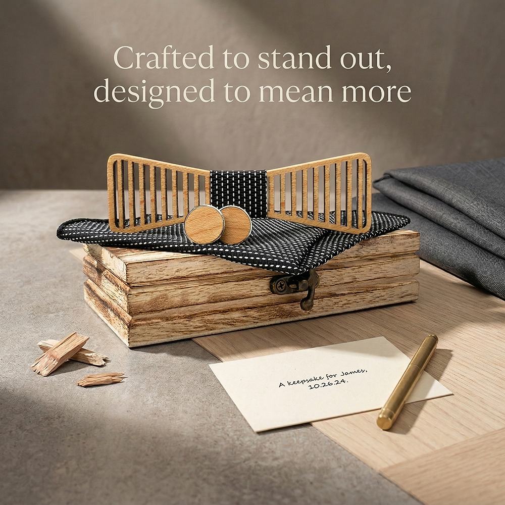 M423 M423  Vertical Bar Cutout Bow Tie Set, Walnut — view 7