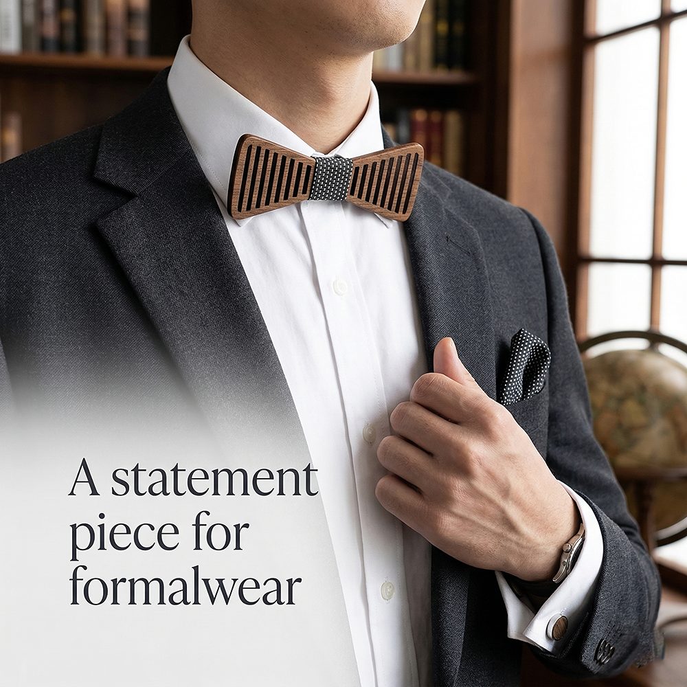M424  Vertical Stripe Cutout Bow Tie Set, Walnut