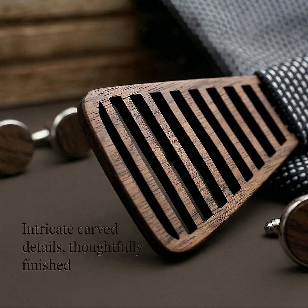 M424 M424  Vertical Stripe Cutout Bow Tie Set, Walnut — view 2