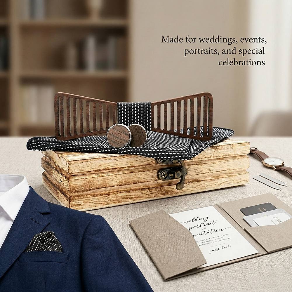 M424 M424  Vertical Stripe Cutout Bow Tie Set, Walnut — view 3