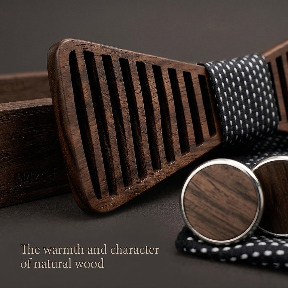 M424 M424  Vertical Stripe Cutout Bow Tie Set, Walnut — view 4