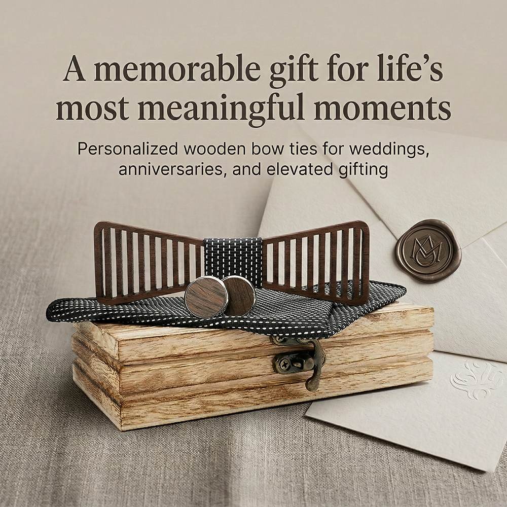 M424 M424  Vertical Stripe Cutout Bow Tie Set, Walnut — view 5