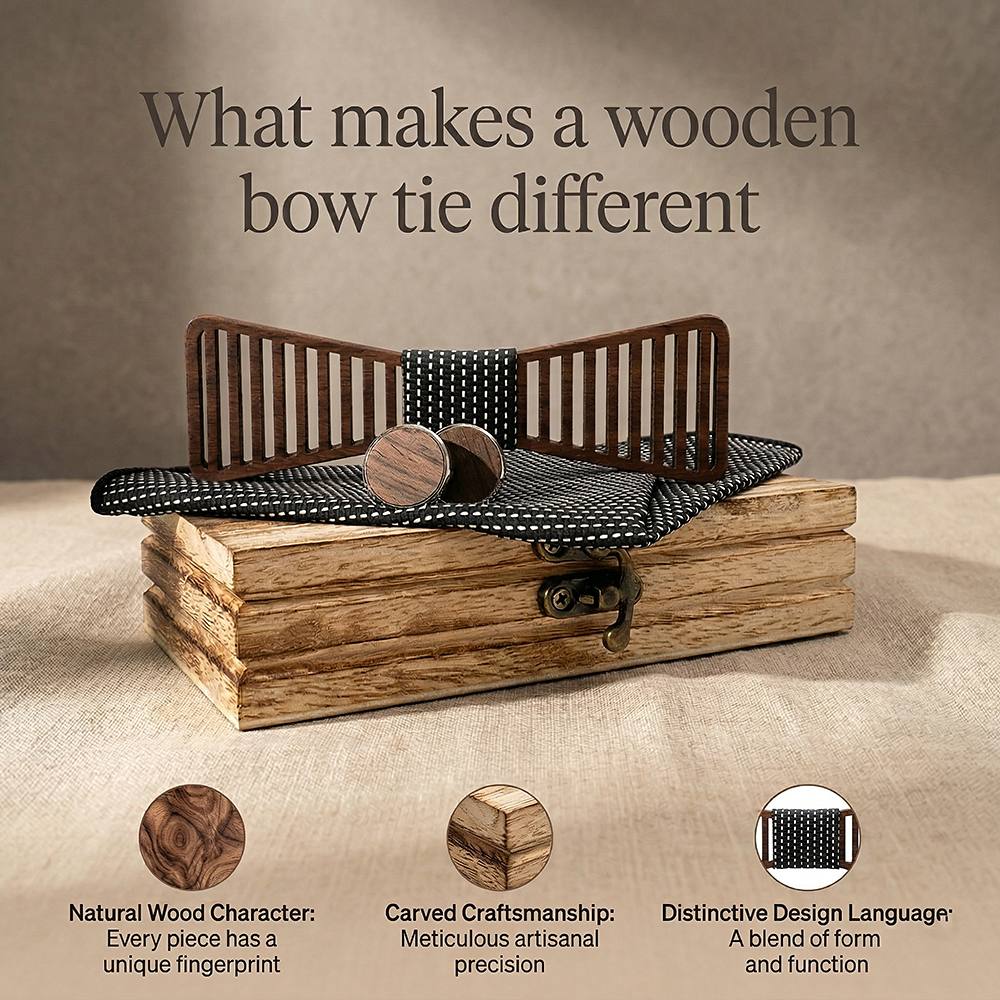 M424 M424  Vertical Stripe Cutout Bow Tie Set, Walnut — view 7