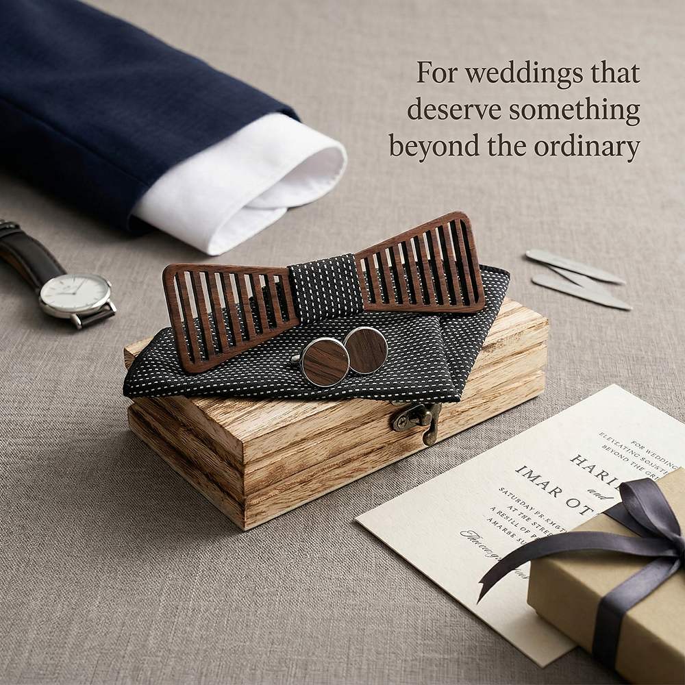 M424 M424  Vertical Stripe Cutout Bow Tie Set, Walnut — view 8
