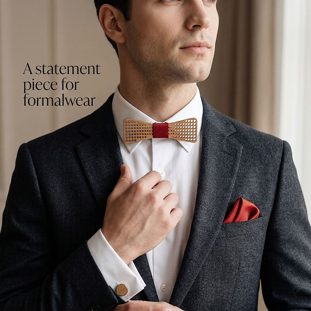 M425  Dot Grid Cutout Bow Tie Set, Maple