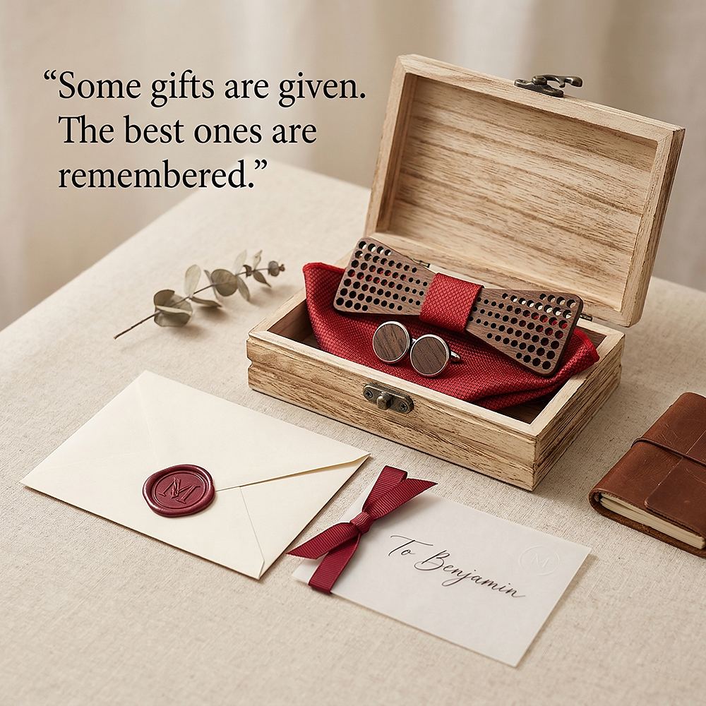 M426 M426  Square Grid Cutout Bow Tie Set, Walnut — view 5