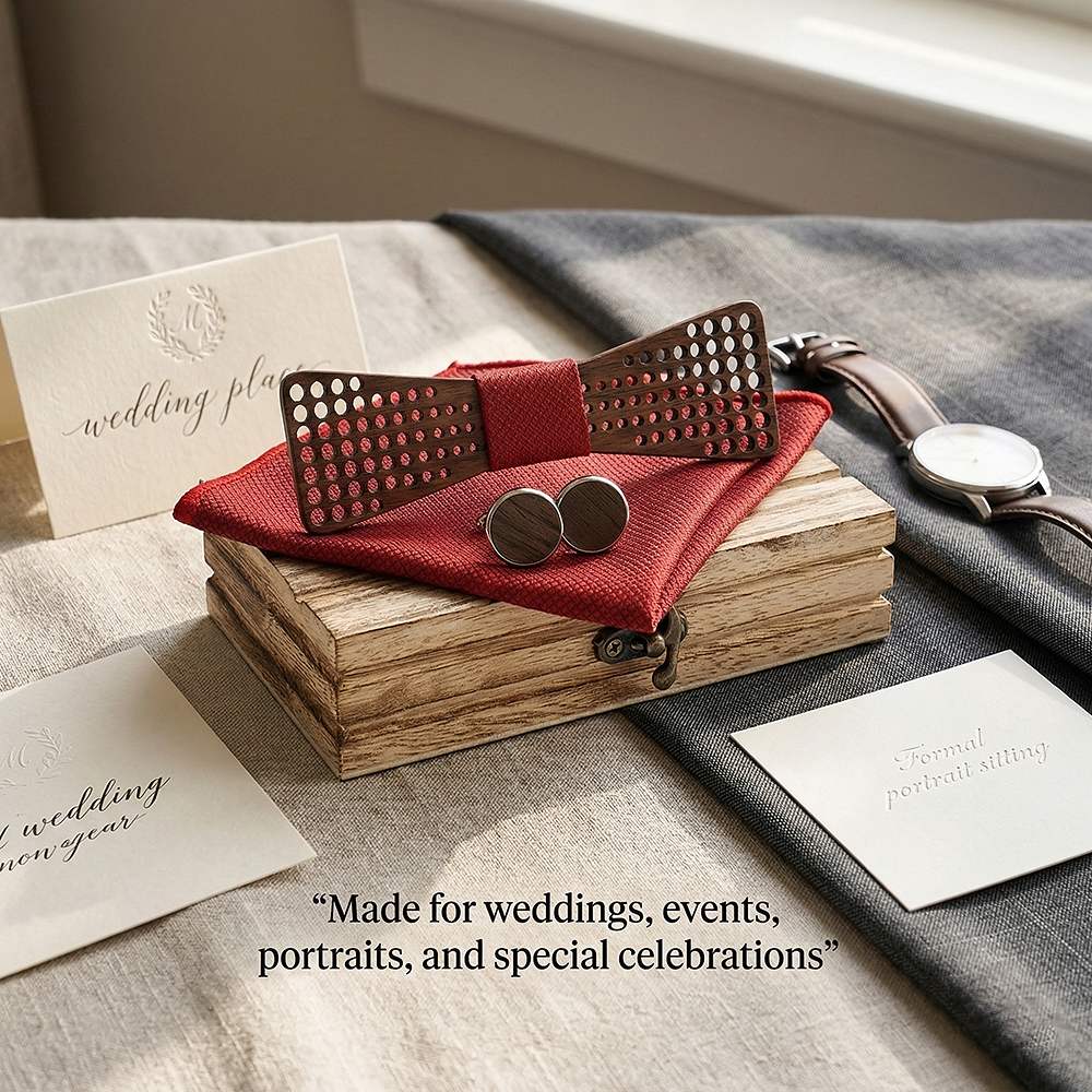 M426 M426  Square Grid Cutout Bow Tie Set, Walnut — view 9