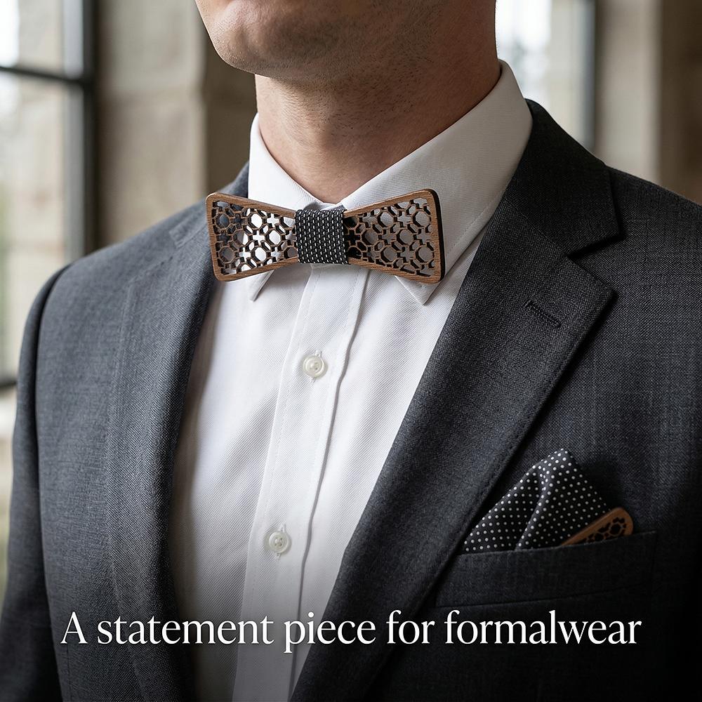 M427  Moorish Cross Cutout Bow Tie Set, Walnut