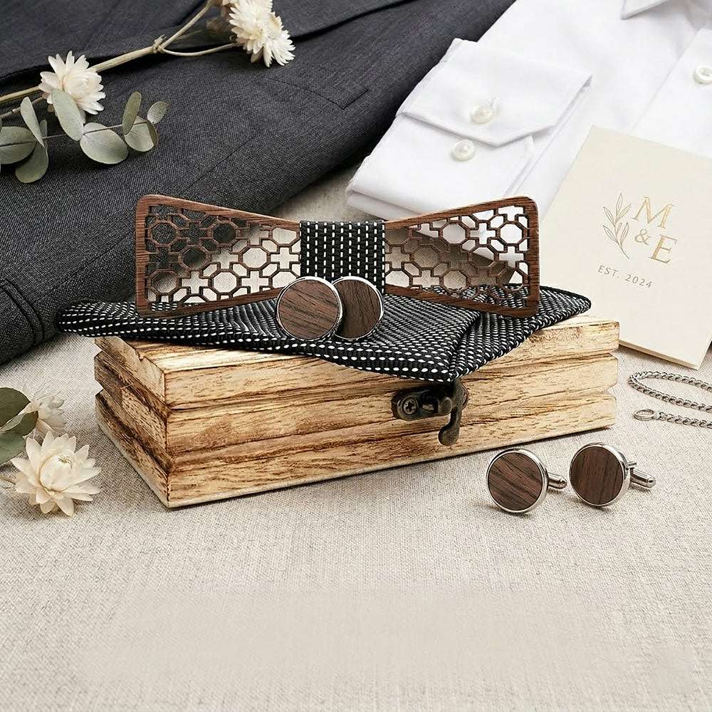 M427 M427  Moorish Cross Cutout Bow Tie Set, Walnut — view 10