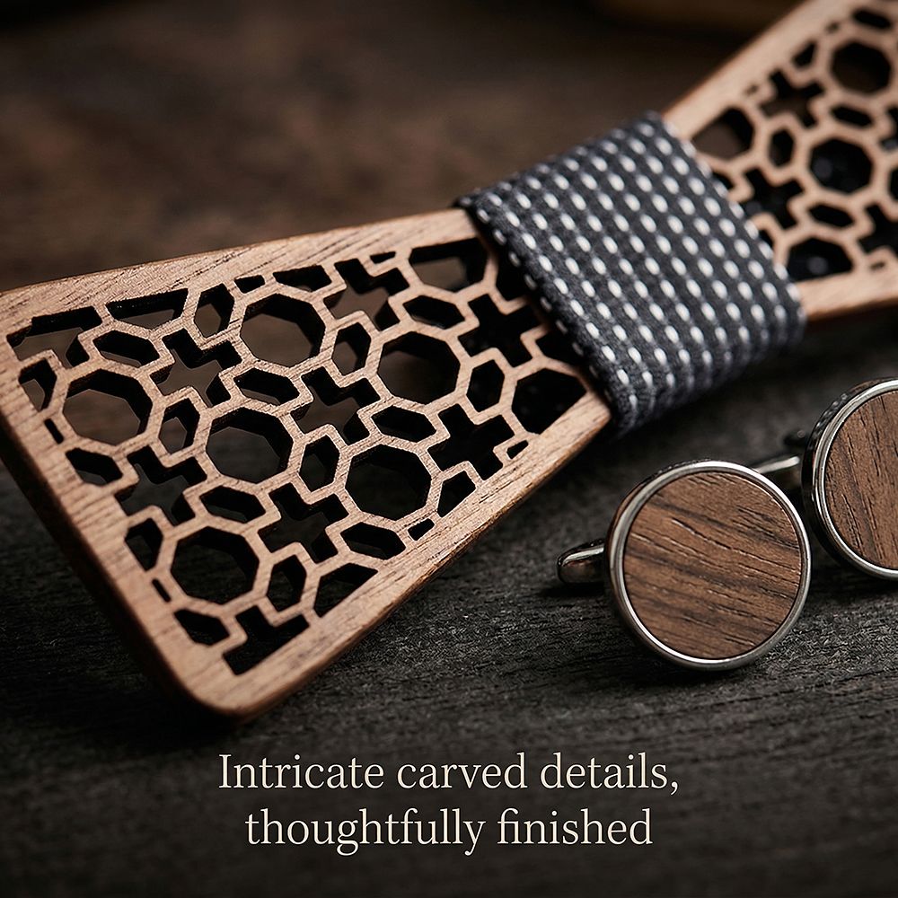 M427 M427  Moorish Cross Cutout Bow Tie Set, Walnut — view 2