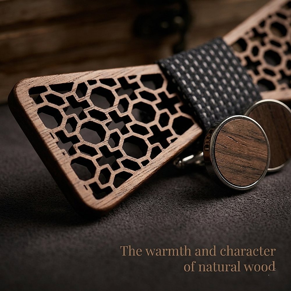 M427 M427  Moorish Cross Cutout Bow Tie Set, Walnut — view 4