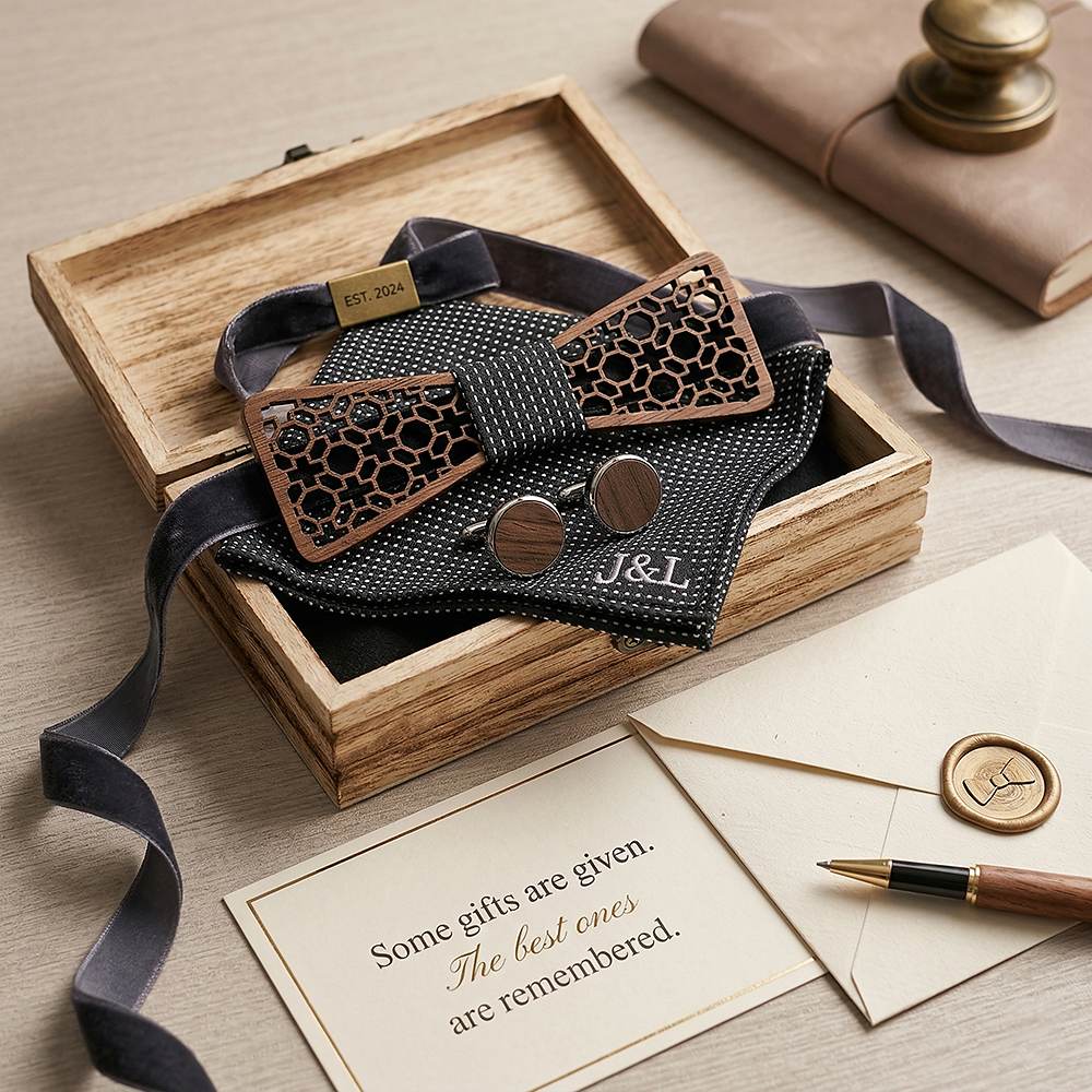 M427 M427  Moorish Cross Cutout Bow Tie Set, Walnut — view 6