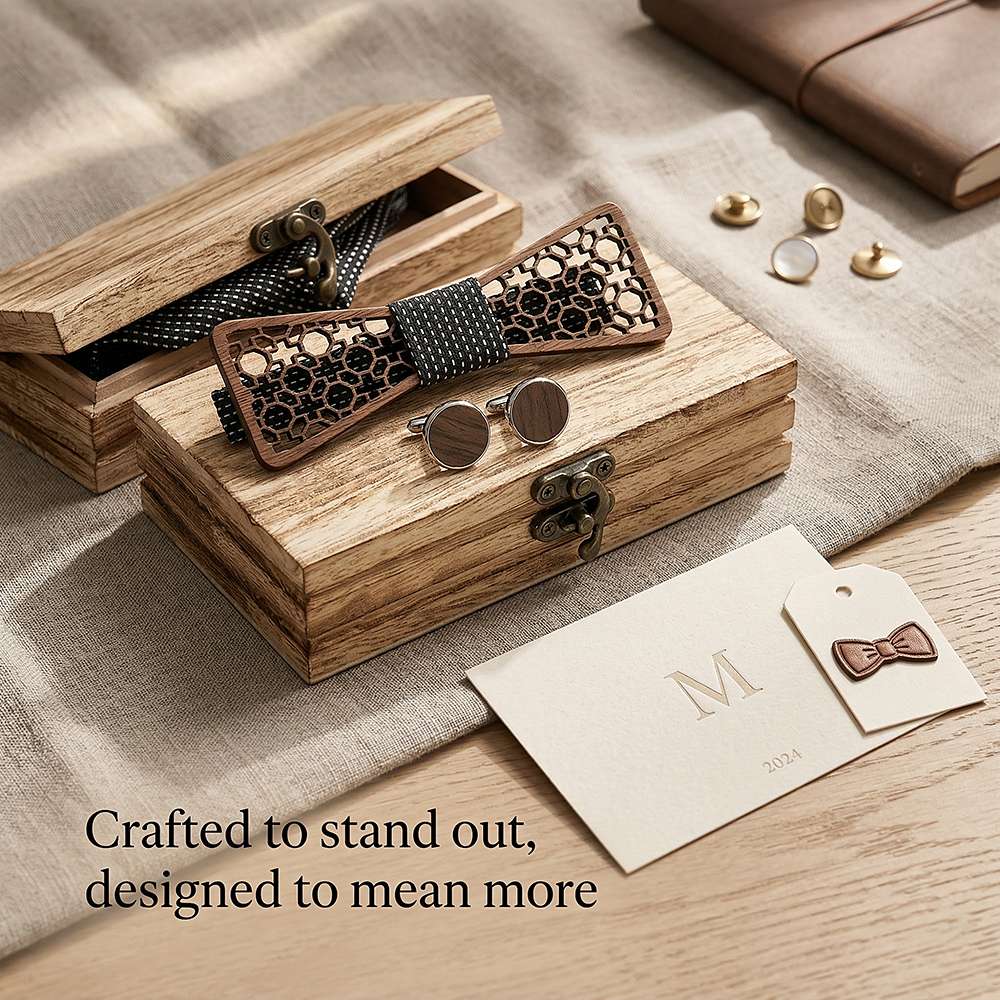 M427 M427  Moorish Cross Cutout Bow Tie Set, Walnut — view 7