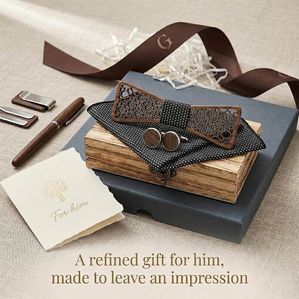 M427 M427  Moorish Cross Cutout Bow Tie Set, Walnut — view 9