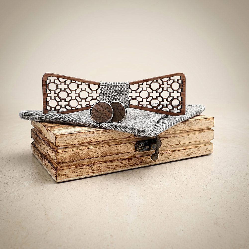 M427 M427  Moorish Cross Cutout Bow Tie Set, Walnut — colour C2