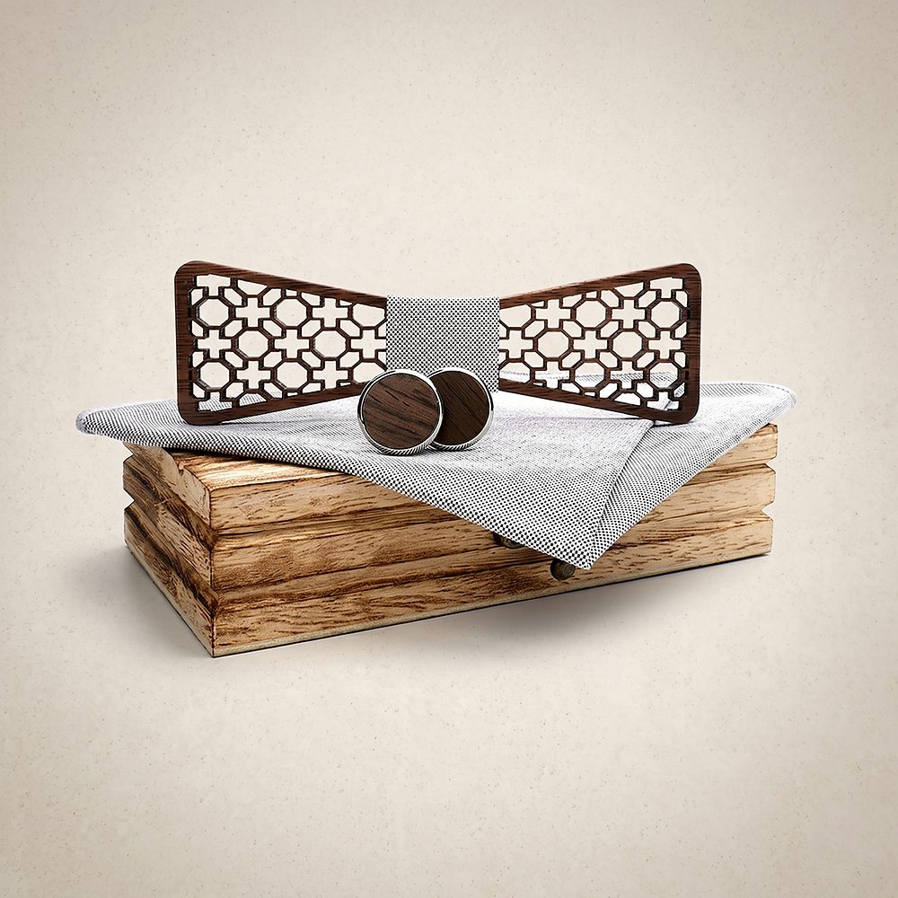 M427 M427  Moorish Cross Cutout Bow Tie Set, Walnut — colour C4