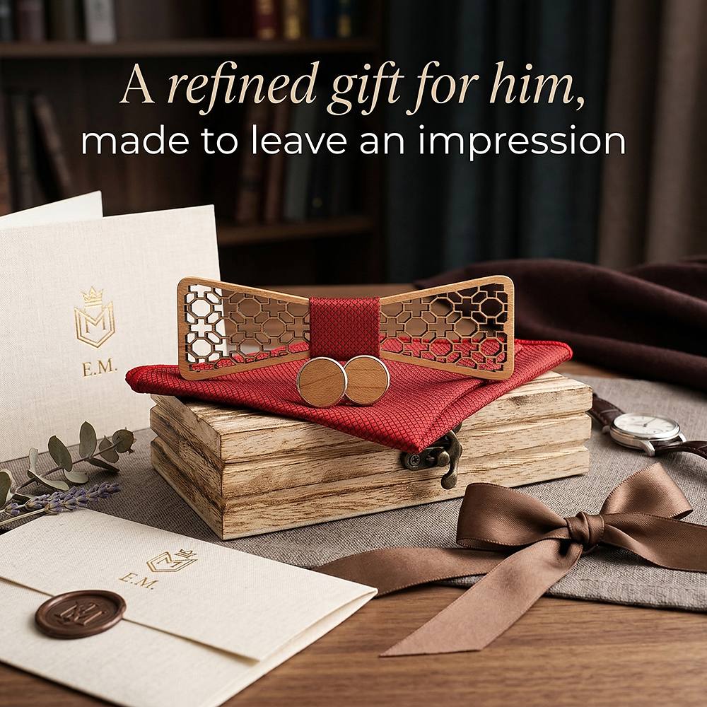 M428 M428  Octagon Cross Cutout Bow Tie Set, Walnut — view 8