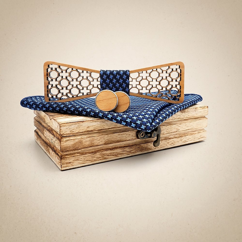 M428 M428  Octagon Cross Cutout Bow Tie Set, Walnut — colour C2